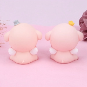 Cute pink pig cake toppers with wings and crown, matte resin decorative figurines