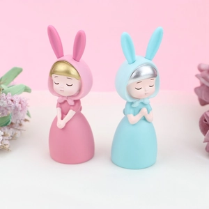 Paire de figurines de gâteau fille oreilles de lapin en rose et bleu pour anniversaire