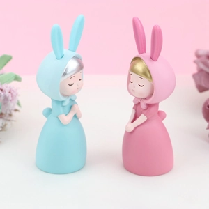 Figurines de princesse lapin rose et bleu pour décoration créative de gâteau d'anniversaire
