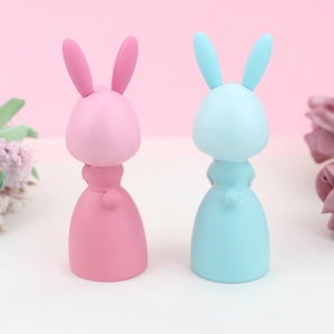 Décorations de gâteau lapins mignons rose et bleu, figurines minimalistes en résine
