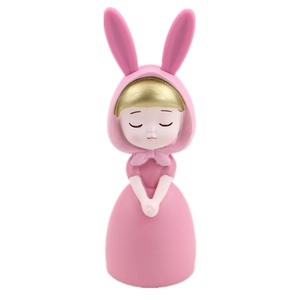 Figurine de gâteau lapin rose avec cheveux dorés pour décoration de fête d'anniversaire