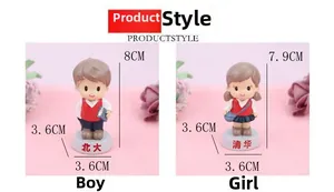 Close-up of student figurines for cake toppers with precise height and width dimensions