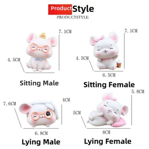 Tableau détaillé des tailles pour quatre figurines de souris en résine pour gâteaux