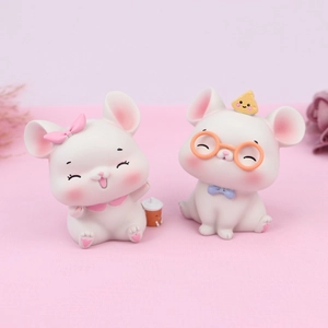 Lot de figurines souris en résine pour gâteaux avec nœud rose et décoration de voiture