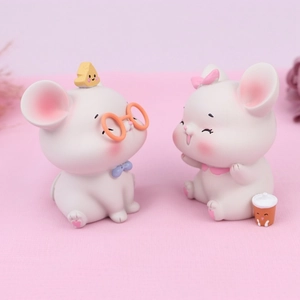 Figurines de souris mignonnes en résine avec fromage et lunettes pour déco de gâteau et voiture