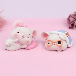 Figurines de souris mignonnes en résine pour gâteaux et voitures avec cœur et bonnet de nuit