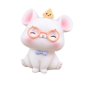 Figurine souris mignonne avec lunettes et fromage pour déco de voiture et gâteaux
