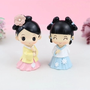 Cartoon Chinese princess cake topper set in traditional hanfu for birthday decorations