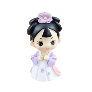 Cartoon Chinese princess cake topper with purple dress and flower hair accessory