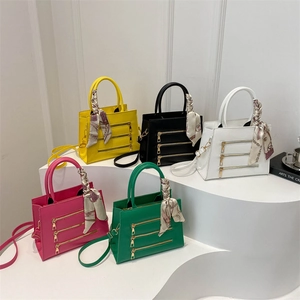Minimalist solid color crossbody bags with zipper design and silk scarf handle in 5 colors