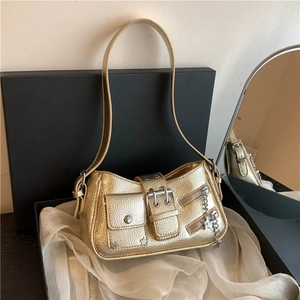 Sac À Bandoulière Sous L'Aisselle En Similicuir Métallique Punk Y2k Avec Rivets Étoile Décoration Fermeture Éclair Boucle Pour Femmes