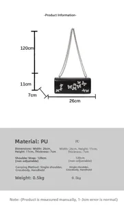 Detailed size specifications and parameters for the butterfly chain crossbody bag