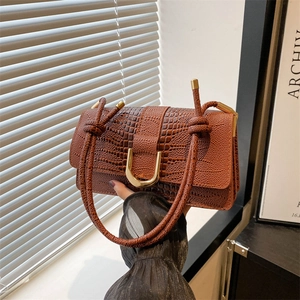 Petit Sac Carré Vintage à Motif Crocodile en Cuir PU pour Femmes Sac à Bandoulière de Luxe avec Boucle en U Dorée