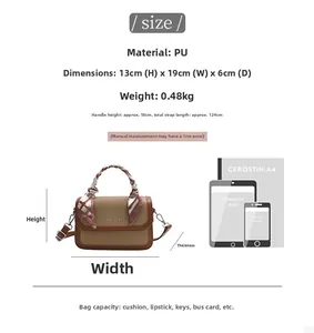 Detailed size specifications of the brown PU leather crossbody bag with dimensions and scale