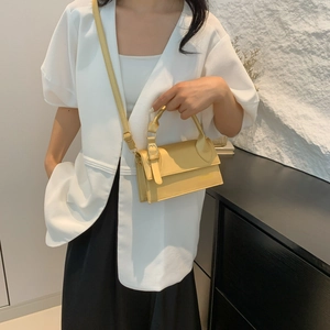 Sac bandoulière tendance en cuir PU jaune vif avec poignée et finitions dorées