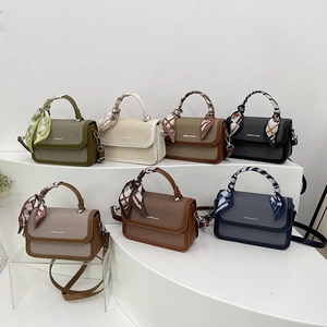 Fashion handbags with scarf-wrapped handles and woven texture in multiple colors