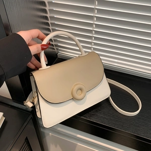 Sac à Épaule Femme en Cuir PU Color Block Petit Sac Carré Bandoulière Avec Boucle Ronde Sac à Main Quotidien Décontracté