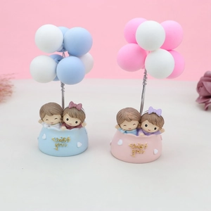 Figurines de prince et princesse en résine avec ballons et texte Wish You pour gâteaux