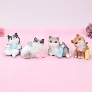 Detailed set of 4 cute resin cat figurines with funny social expression signs