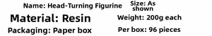 Detailed specifications for resin doll ornament including 200g weight and box packaging