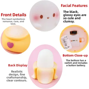 Close-up of banana night light with power switch and button battery base detail