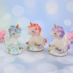 Cartoon Dreaming Unicorn Ornament Vinyl Statue For Cake Topper Car Interior Home Office Decoration Gift For Kids Women