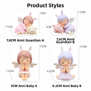 Detailed set of four resin angel girl cake toppers with bear and pig accents