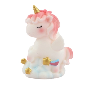 Cute cartoon unicorn on a blue cloud base with gold stars for cake decor or car interior