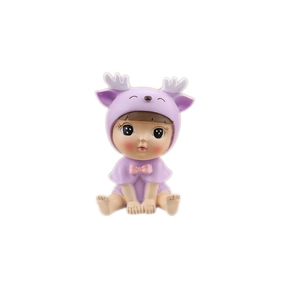Cute chibi girl figurine in purple deer costume for cake decor and car dashboard