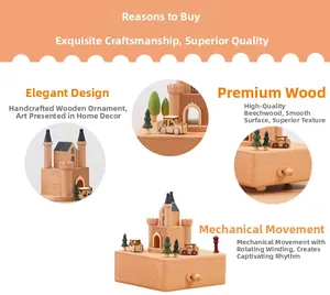 Detail showing high-quality beech wood textures and mechanical wind-up clockwork base