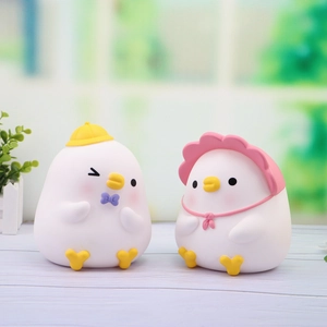 Cute round yellow duck and pigeon piggy bank figurines for creative children's gifts