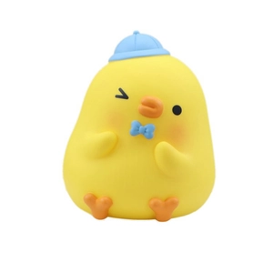 Cute cartoon duck piggy bank with blue hat and bow, creative duckling night light
