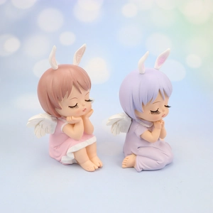 Cute angel bunny resin figurines in pink and purple for cake decor or room styling