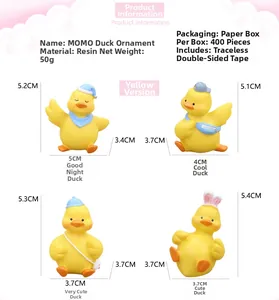 Detailed size specifications for resin duck ornaments with four cute varied styles