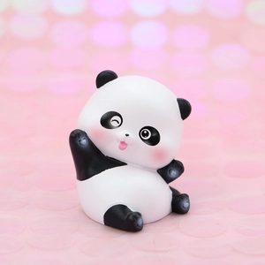 Cute cartoon panda figurine for cake topper and car decor with winking expression