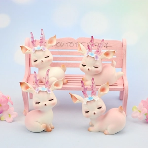 Cute Resin Deer Figurine Cartoon Flower Sleeping Fawn Ornament For Home Office Desk Car Decoration Cake Topper Gift
