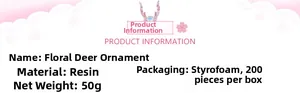 Detail specifications for resin deer cake topper showing 50g weight and material info