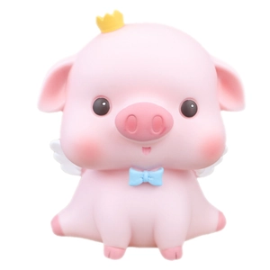 Hucha de cerdo rosa con corona dorada y alas, lindo juguete decorativo infantil