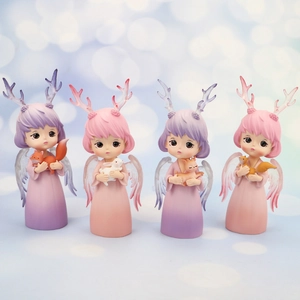 Dreamy Angel Girl Figurine Resin Antler Wings Craft Desktop Ornament Car Interior Decor Healing Fairy Style Statue