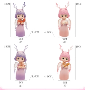 Detailed size chart showing four angel girl car ornaments with dimensions 18x9x4.6cm