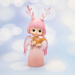 Pink dreamy fairy deer girl resin figurine with wings for car interior and room decor