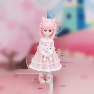 Cute pink anime girl doll with cat-ear headband and bunny, for car decor and cake topper