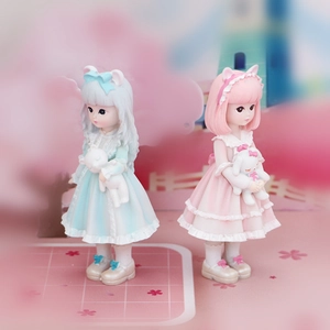 Cute resin girl figurines with rabbits for car interior and cake decoration