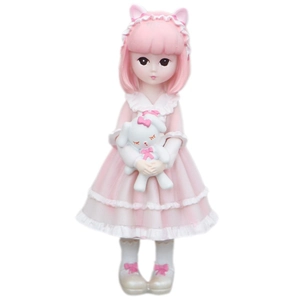 Cute pink girl figurine holding a bunny, sweet car interior and cake topper decoration