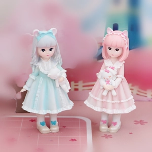 Cute Lolita Girl Resin Figurine Holding Animal Statue For Car Interior Desktop Decoration Cake Topper Birthday Gift For Girls Women