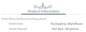 Specifications of resin storage bucket with 400g weight and styrofoam packaging details
