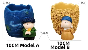 Detailed view of resin art organizers with Van Gogh and Girl with a Pearl Earring motifs