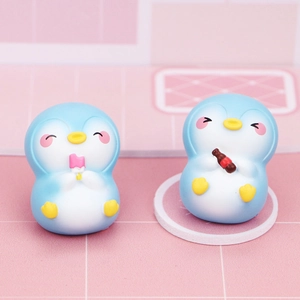 Cute blue penguin desktop mini ornaments with pink ice pop and bottle resin figures