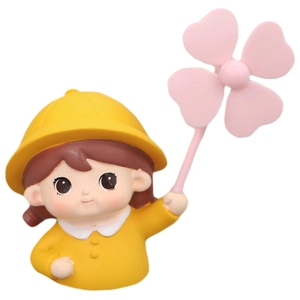 Cute cartoon girl car air vent freshener ornament with yellow sun hat and clover