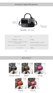 Size chart showing leopard print handbag dimensions: 21cm width, 13.5cm height, 6.5cm depth